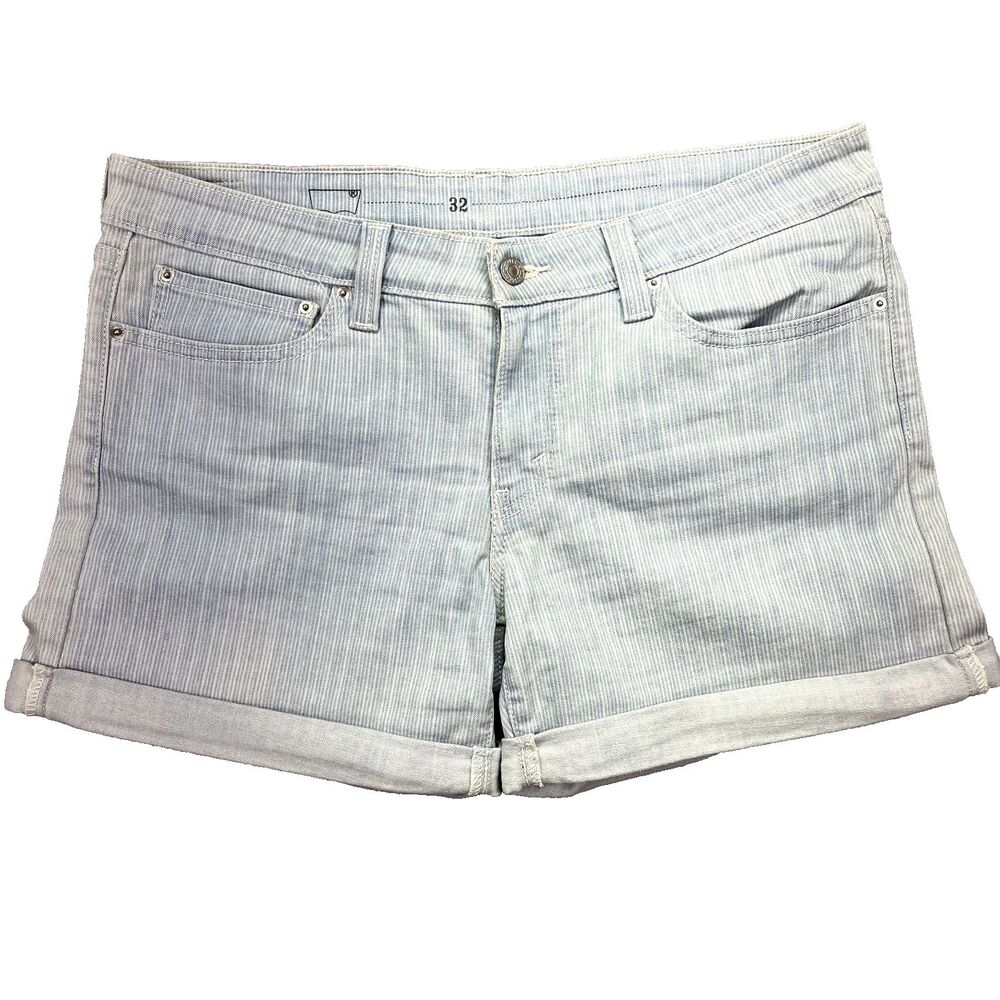 Levi's Striped Denim Jean‎ Shorts Cuffed Rolled Blue White Women's 32